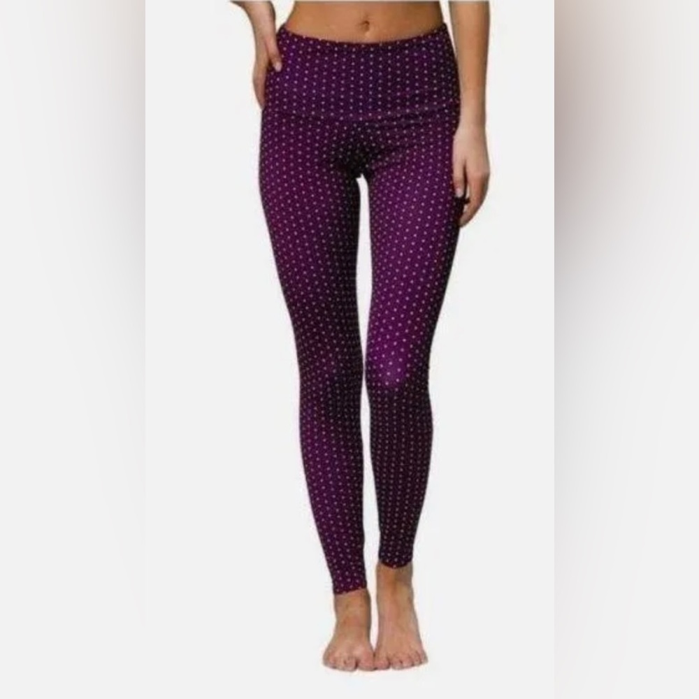 Onzie Hot Yoga High Rise Purple Polka Dot Athletic Leggings
